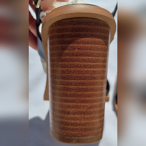 Lisa Vicky Black Leather Strappy Sandals with Wooden Block Heel - Picture 5 of 9